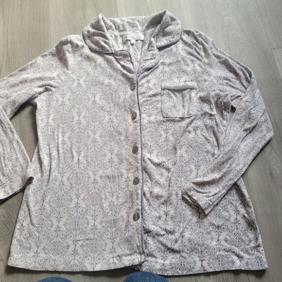 Ellen Tracy Womens Pajama Set L Button-Up Top & Pants Soft Gray/White - Picture 4 of 5